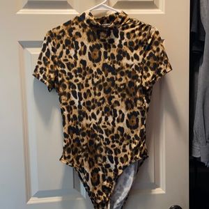Mock neck leopard print body suit